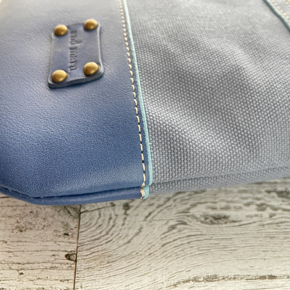 帆布と革のサコッシュ（ブルーグレイ×ブルー） 9枚目の画像