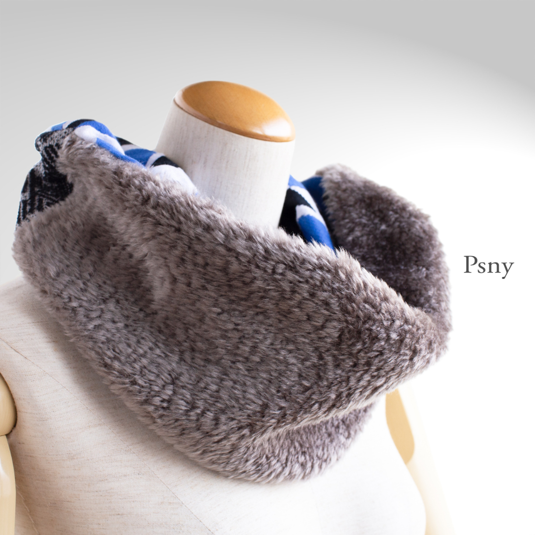 PSNY 手触りのいいトープ・エコファー＆ブルードット・柔らかコットンの４色スヌード フェイクファー SD24