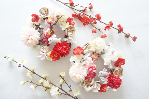 【Creema限定•最後の1点】花に舞う干支兎のお正月飾り 3枚目の画像