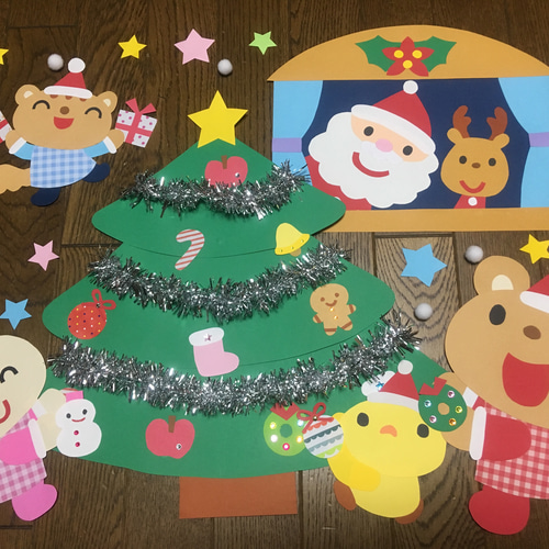 ☆特大壁面飾り☆クリスマスツリーを飾ろう！☆サンタ 雪だるま 冬
