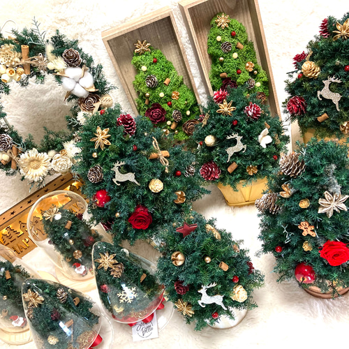 超早割クリスマス2025 プリザーブドドライフラワーガラスドーム
