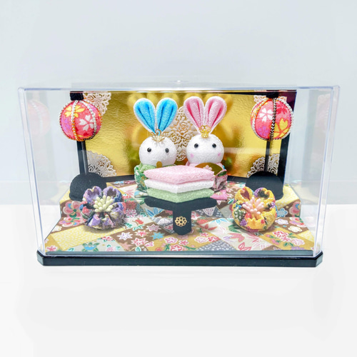 ひな祭り】うさちゃんひな人形（♂黄緑、♀ピンク）【つまみ細工