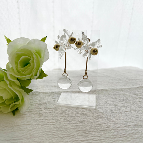 アクリルフラワーピアス イヤリング対応】アクリルフラワー クリア