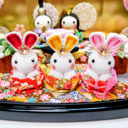 【限定品】 michi55！うさぎのお雛様！三人官女うさちゃんと！ちりめん細工 雛人形・ひな祭り