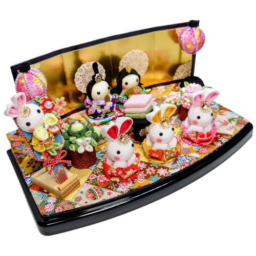 ひな祭り】ひな人形、うさちゃん三人官女、羽子板【つまみ細工