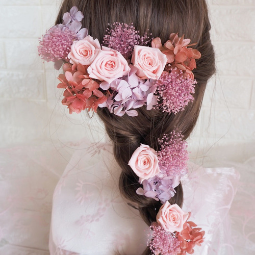 全国送料無料】プリザーブドフラワーのバラ♡ピンクのヘッドドレス ...