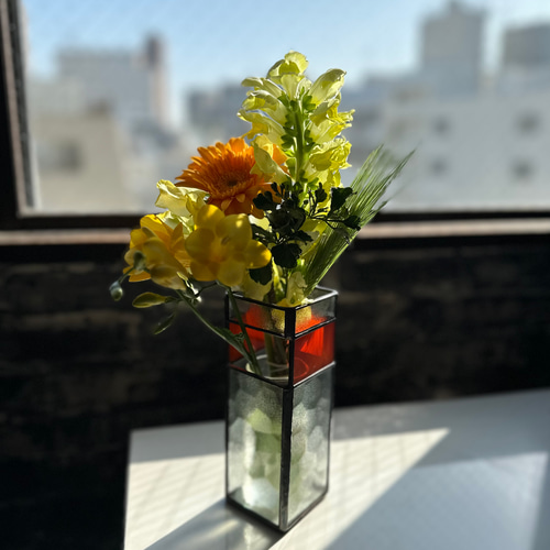 昭和ガラスと米国製オレンジガラス】フラワーベース 花瓶 花器