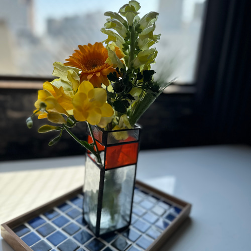 昭和ガラスと米国製オレンジガラス】フラワーベース 花瓶 花器 レトロ 