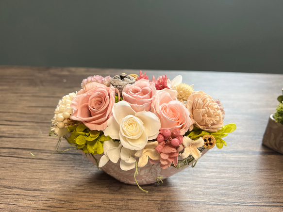 プリザーブドフラワー アレンジ ピンク、ラベンダー プリザーブド