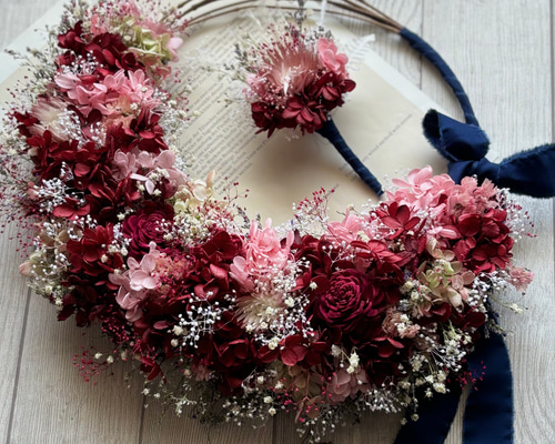 ブーケのようなミニリース♡プリザーブドフラワー　紅茶染めレース　レースのリース ブーケのようなミニリース♡プリザーブドフラワー紅茶染めレース