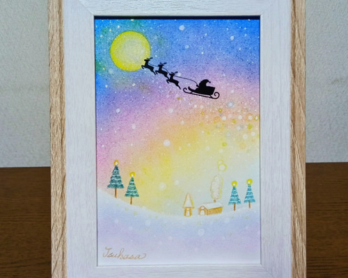 森のクリスマス　絵画アート原画　パステル画 9a1dc8ef624a4ae6a6bc813bbe59c6