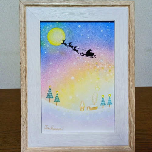 パステルアート オーロラ色のクリスマス・ナイトとサンタクロース