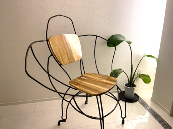 【マルコウ】　アイアン　チェアー　椅子　丸鋼　鉄　アート　ガーデンチェアー 6枚目の画像