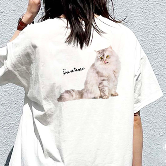 愛猫 オーダー！ うちの子 バックプリント イラスト レディース Tシャツ /オーダーメイド作成！ 3枚目の画像
