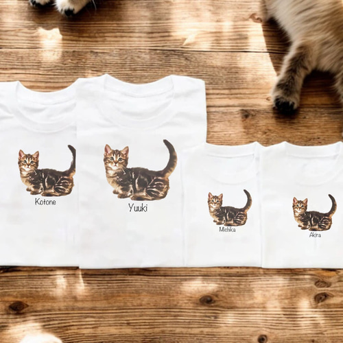 1JINN STUDIO 猫&amp;犬 プリント ミニ Tシャツ ショート丈 ハート ペットプリントラボ オリジナル Tシャツ シャツ 胸ポケット ペット