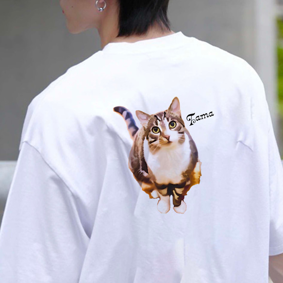 愛猫 オーダー！ うちの子 バックプリント イラスト メンズ Tシャツ /オーダーメイド作成！ 2枚目の画像