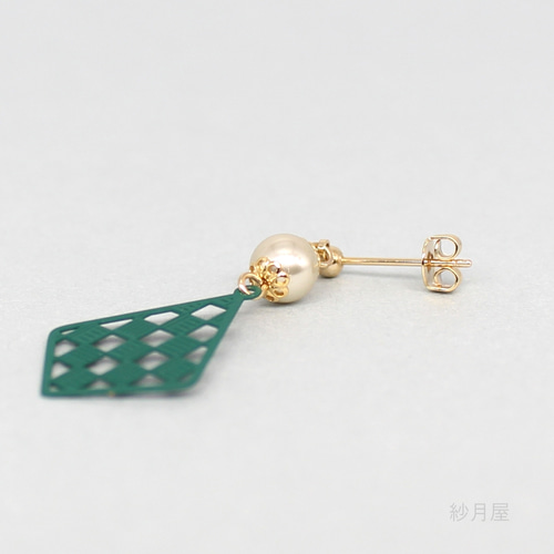 市松模様の大人和風ピアス】グリーン イヤリング プチプラアクセサリー