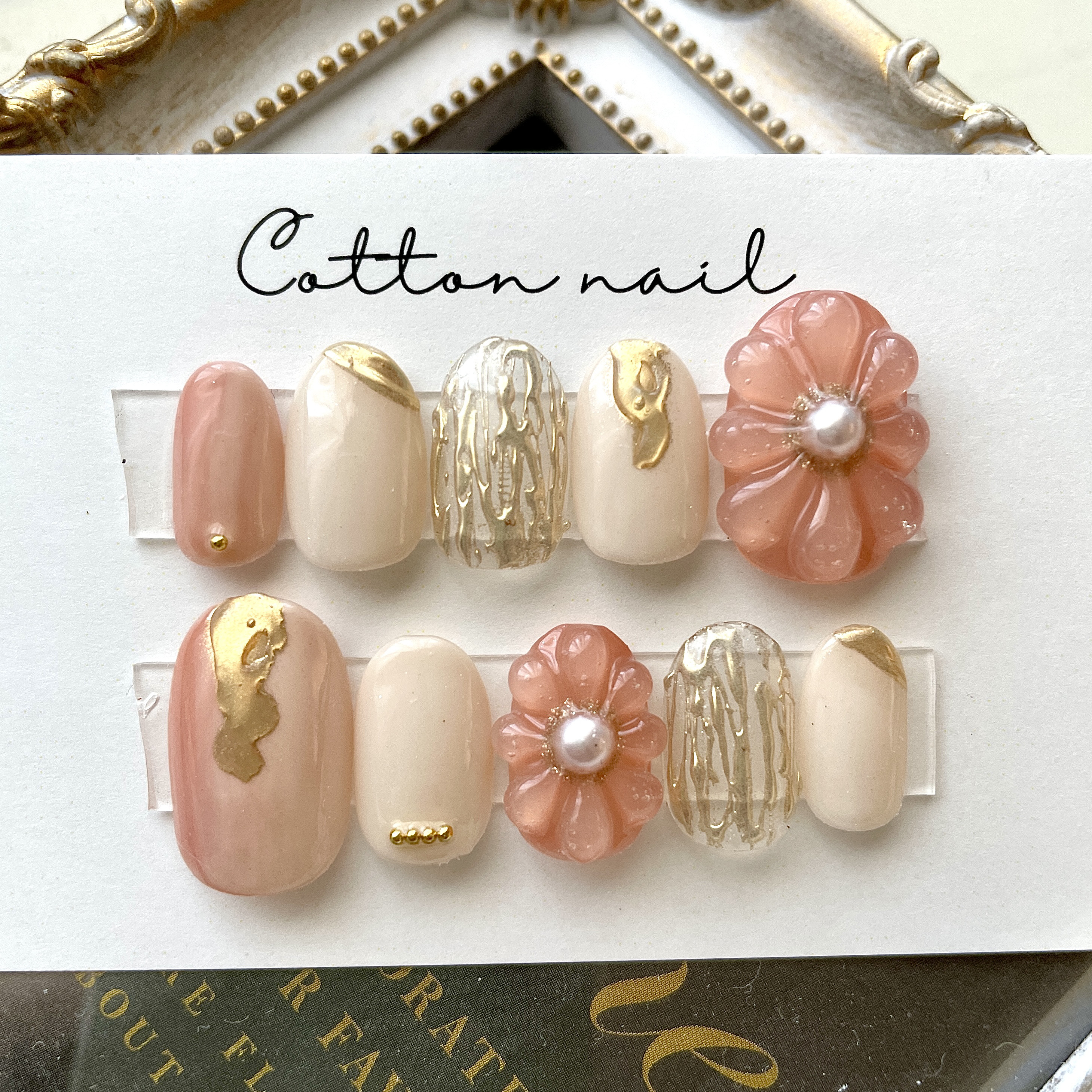 ネイルチップニュアンスぷっくり花リボンミラー淡色【現品】990 ネイルチップニュアンスぷっくり花リボンミラー淡色990 - R nail