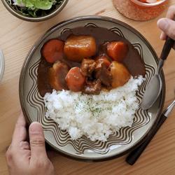 小石原焼 櫛目 カレー皿 藁白 ふらし マルダイ窯 陶器 皿 8枚目の画像