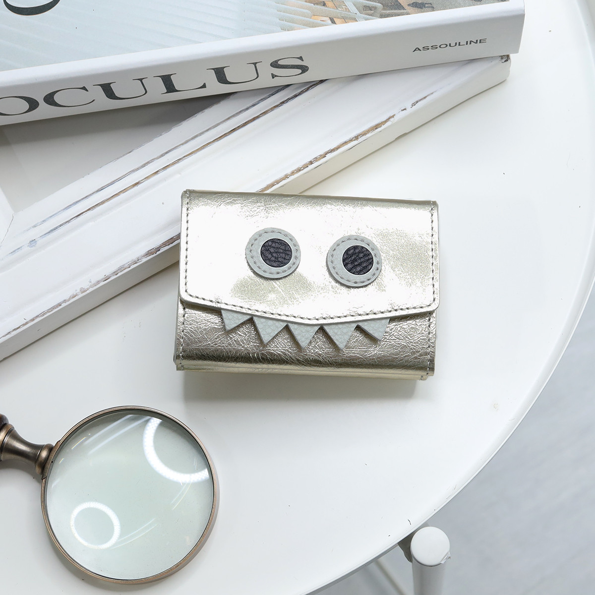 【ミラーゴールド】思わず誰かに見せたくなる/ミニマムで大人カワイイコンパクト三つ折り財布【モンスターミニウォレット】