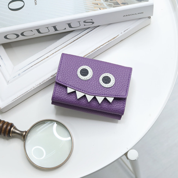 [紫色]想要給別人看的/簡約可愛的緊湊型三折錢包[怪物迷你錢包] 第1張的照片