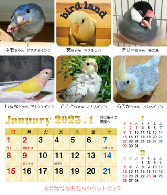 2023年 鳥づくし卓上カレンダー インコ  小鳥 カレンダー 2023卓上（全163羽掲載） 3枚目の画像