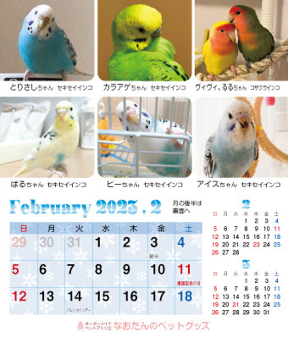 2023年 鳥づくし卓上カレンダー インコ  小鳥 カレンダー 2023卓上（全163羽掲載） 5枚目の画像