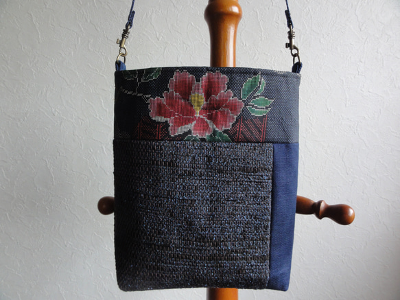大島紬と裂き織のポシェット 1枚目の画像