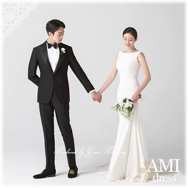 ウェディングドレス 結婚式二次会 披露宴 前撮り後撮り 背中ファスナー  白 スレンダーライン トレーンgcd_7119