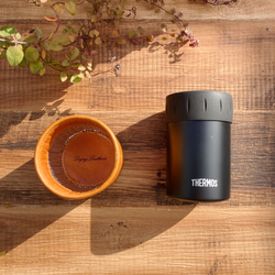 "サーモス缶ホルダー"本革カバー＜CAMEL＞ 保冷機能付き THERMOS 350mlカバー　取っ手なしタイプ 7枚目の画像