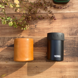 "サーモス缶ホルダー"本革カバー＜CAMEL＞ 保冷機能付き THERMOS 350mlカバー　取っ手なしタイプ 2枚目の画像