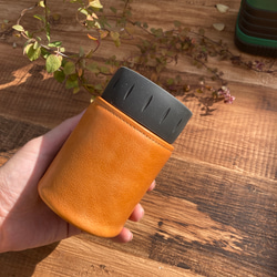 "サーモス缶ホルダー"本革カバー＜CAMEL＞ 保冷機能付き THERMOS 350mlカバー　取っ手なしタイプ 6枚目の画像