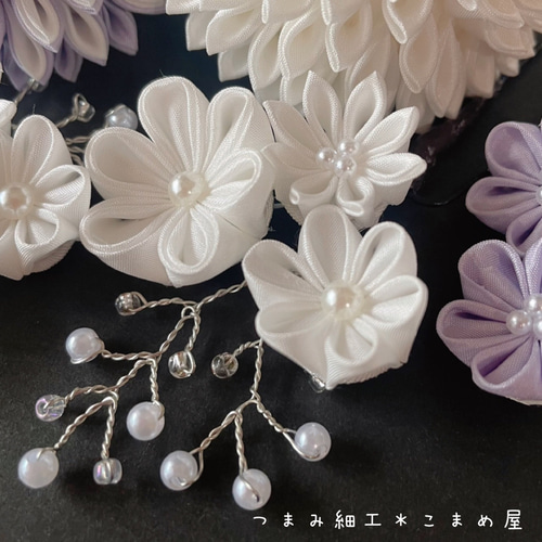 ご予約品/オーダーメイド【つまみ細工】赤と白の髪飾り 結婚式 白無垢