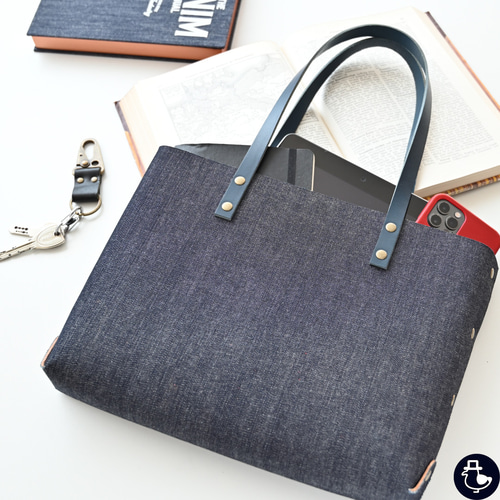 A4 デニムトートバッグ 】 カシメ 本革仕込み プレゼント ギフト 父の