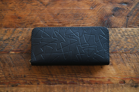 幾何学模様の長財布　ラウンドファスナー　black　 3枚目の画像