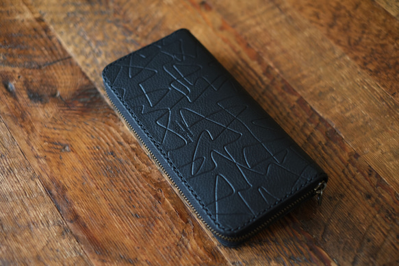 幾何学模様の長財布　ラウンドファスナー　black　 4枚目の画像