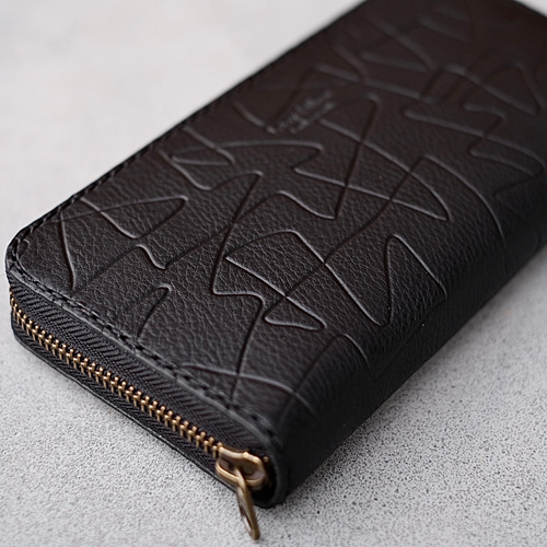 通帳も入る ゆらぎ模様の長財布 ラウンドファスナー black 納期1週間