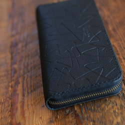 幾何学模様の長財布　ラウンドファスナー　black　 5枚目の画像