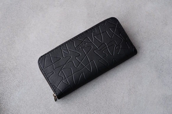 幾何学模様の長財布　ラウンドファスナー　black　 2枚目の画像
