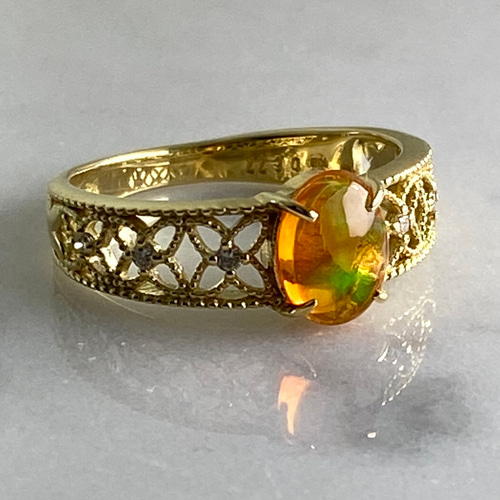 天然ファイヤーオパール0.671ct K18リング メキシコ オパール 指輪  