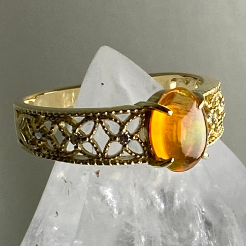 天然ファイヤーオパール0.671ct K18リング メキシコ オパール 指輪  