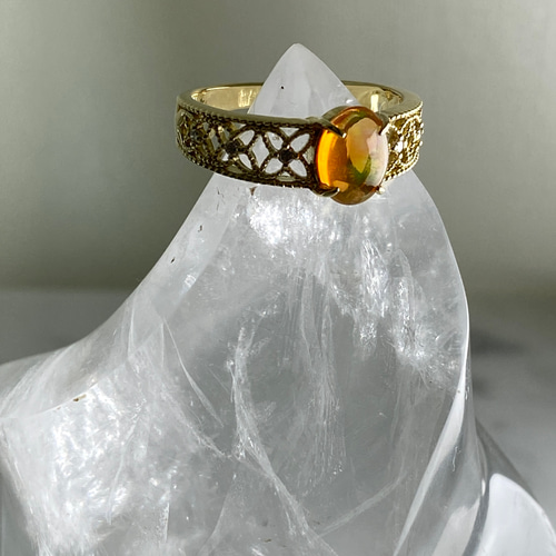 天然ファイヤーオパール0.671ct K18リング メキシコ オパール 指輪  