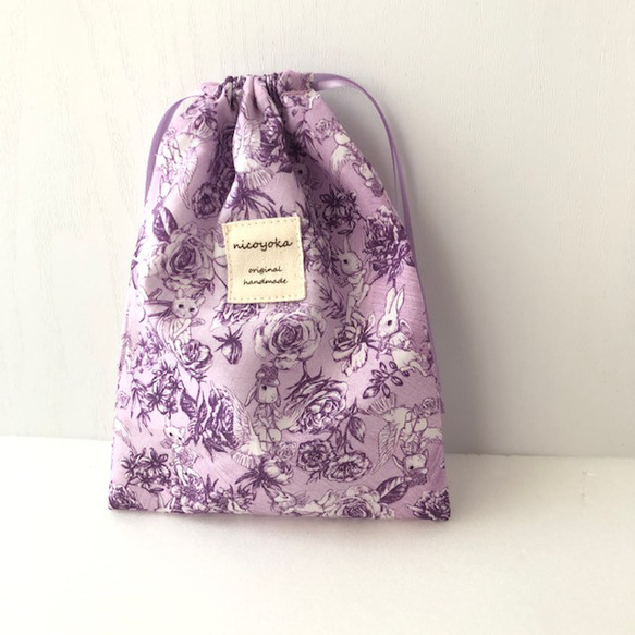 にゃんた ジョリーフルール使用 凄く大きな巾着バッグ ハンドメイド