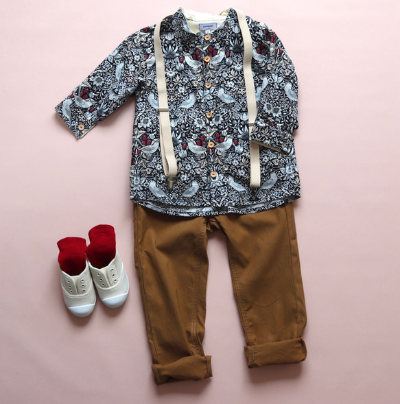 男の子にこそ。贅沢モリスの総柄シャツ/ウィリアムモリスいちご
