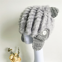 グレーニットハット、ニット帽子、冬の帽子、贈り物、防寒対策、ウサギ耳帽子 3枚目の画像