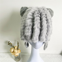 グレーニットハット、ニット帽子、冬の帽子、贈り物、防寒対策、ウサギ耳帽子 1枚目の画像