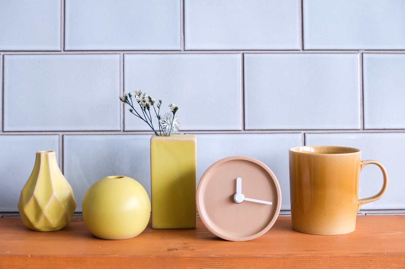 タイルの置き時計　colon:natural　だいだい