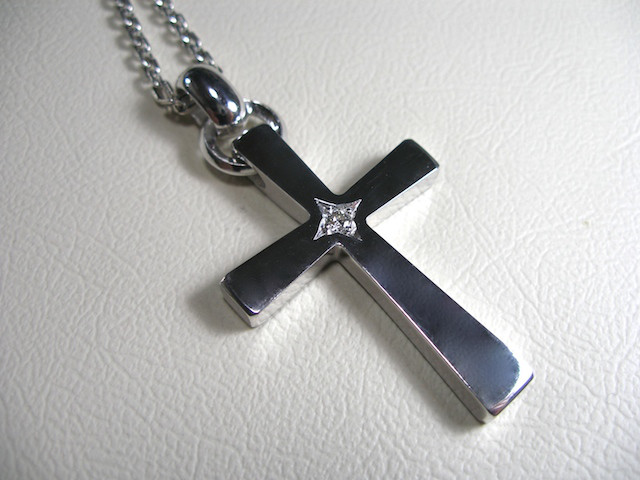 仁尾彫金 『一つ星ダイヤビッグシルバークロスチェーン無し』ハンドメイド454