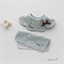 新色ブルー＊ブルー花柄入荷】刺繍♡お名前入り♡ハンドメイドスタイ