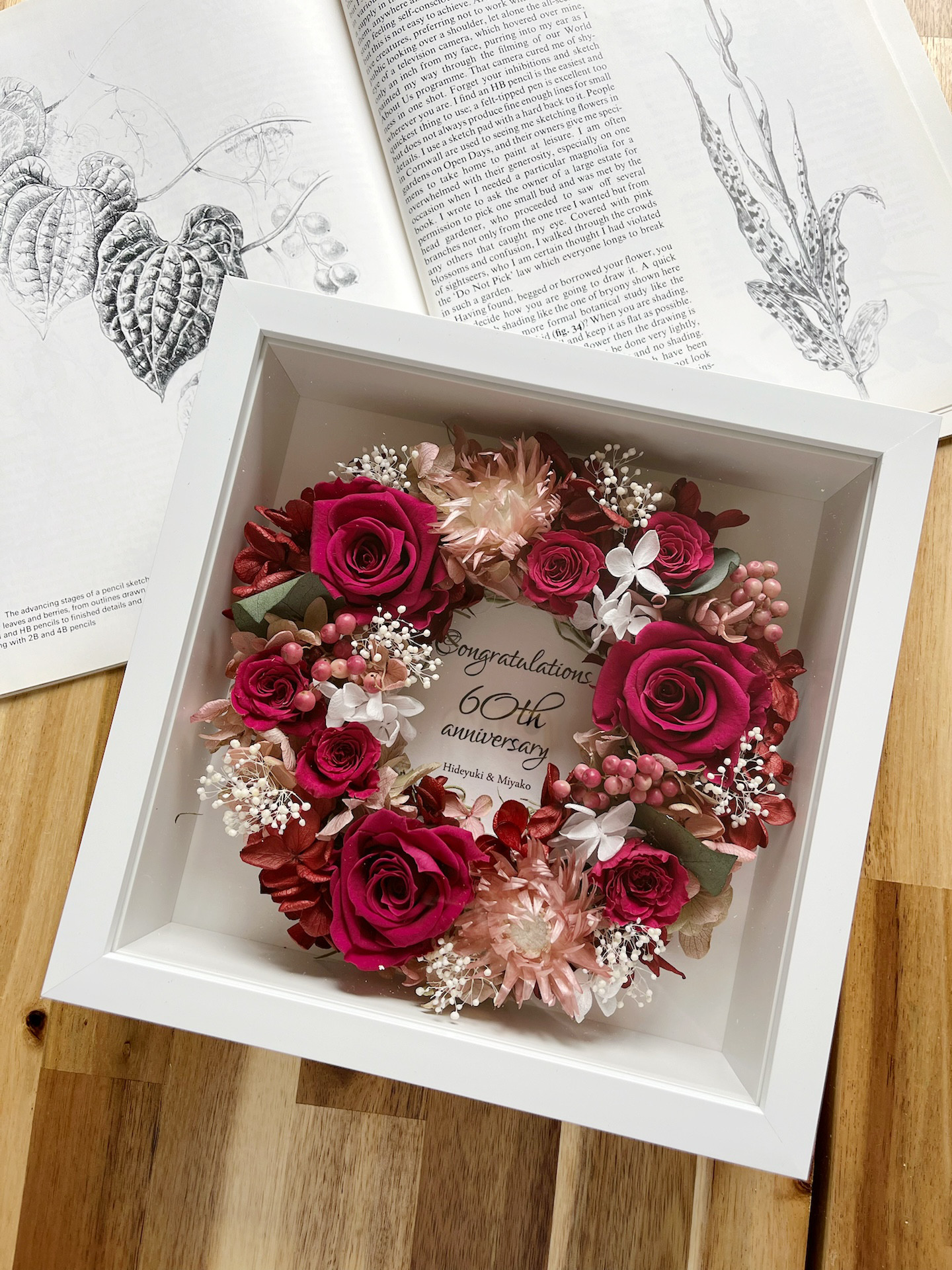 【送料無料】枯れない本物のお花｜プレミアムフォトフレームリース＊ローズ